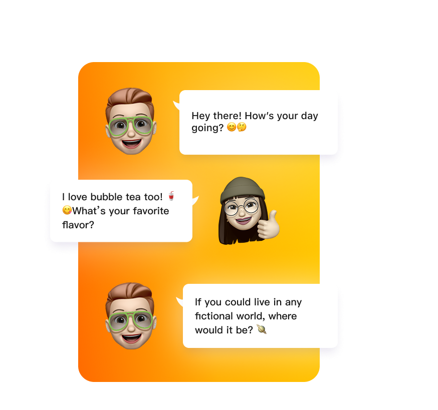 Realistic Spanish conversation examples showing casual chat between AI tutors and students